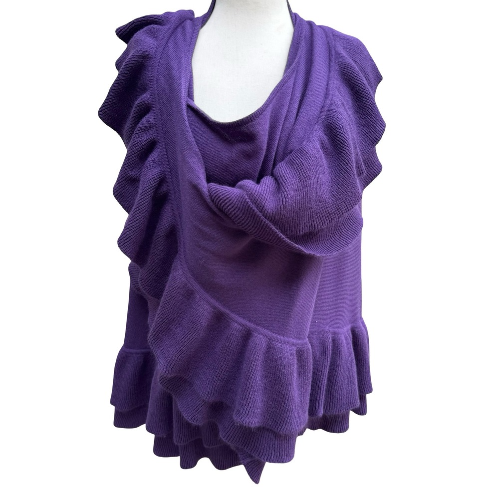 Suzanne Somers Whimsigoth Ruffle Knit Wrap Layering Cardigan Shawl Purple OS